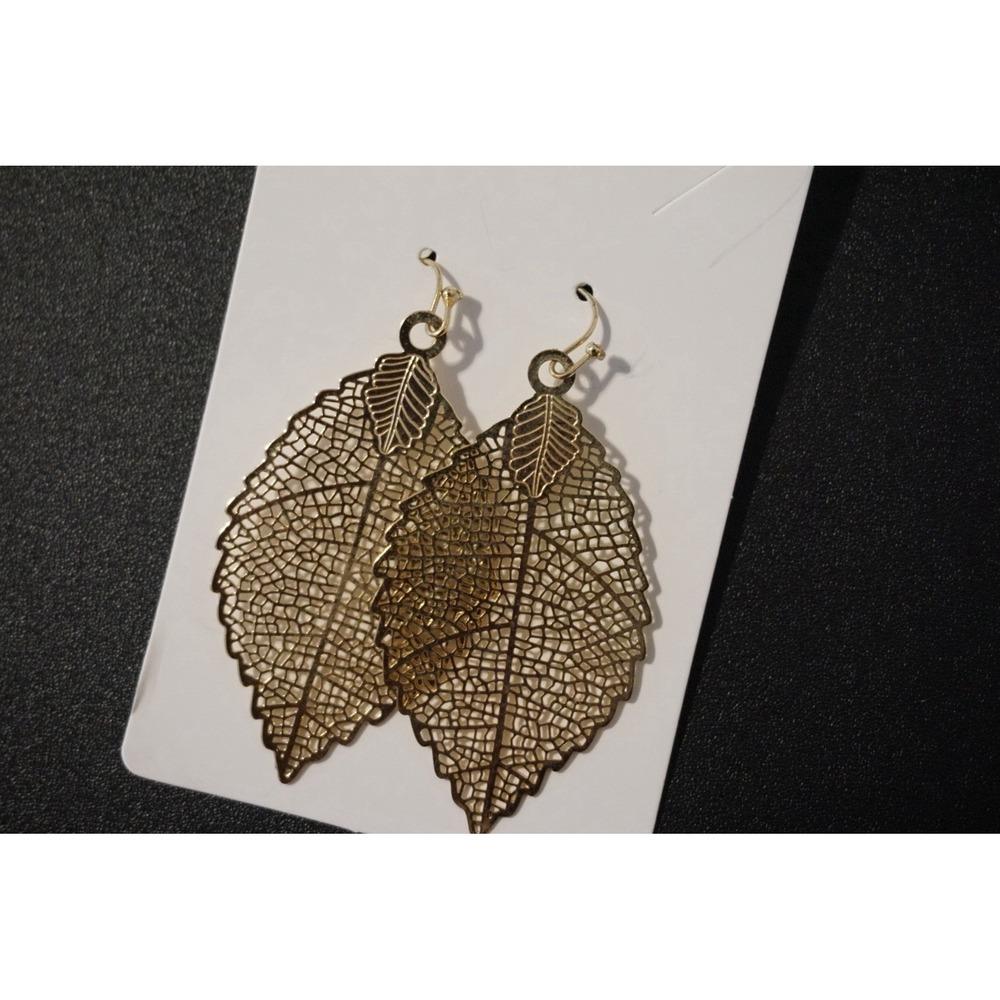 Gold-Tone Filigree Leaf Dangle Earrings